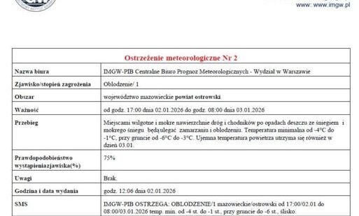 Zdjęcie do Ostrzeżenie meteorologiczne Nr 2 - Oblodzenie