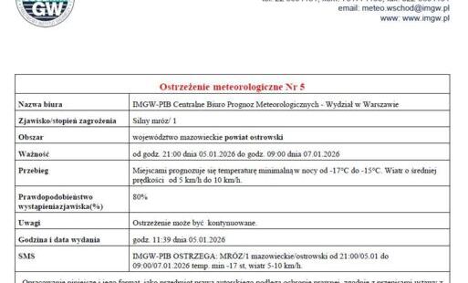 Zdjęcie do Ostrzeżenie meteorologiczne Nr 5 - Silny mr&oacute;z