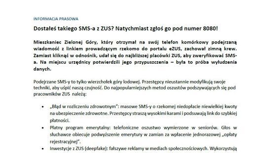 Dostałeś takiego SMS-a z ZUS?