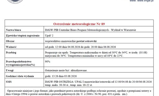 Zdjęcie do Ostrzeżenie meteorologiczne 2 stopnia - upał oraz Ostrzeżenie meteorologiczne Nr 88 - burze 