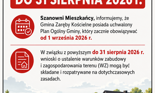 WNIOSKI O WARUNKI ZABUDOWY – DO 31 SIERPNIA 2026 r.