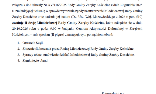 II Sesja Młodzieżowej Rady Gminy Zaręby Kościelne.