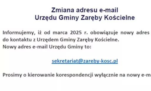 Zdjęcie do Zmiana adresu e-mail&nbsp; Urzędu Gminy Zaręby Kościelne