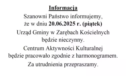 Informacja o warunkach pracy w dniu 20 czerwca 2025r.