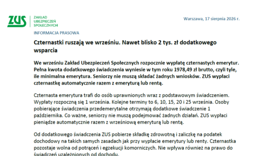 Czternastki ruszają we wrześniu.