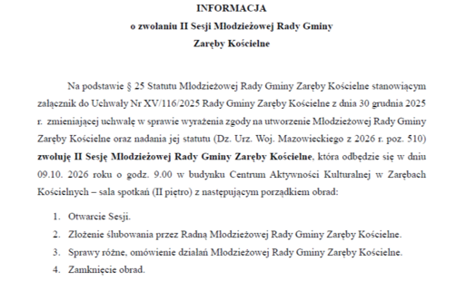  II Sesja Młodzieżowej Rady Gminy Zaręby Kościelne 